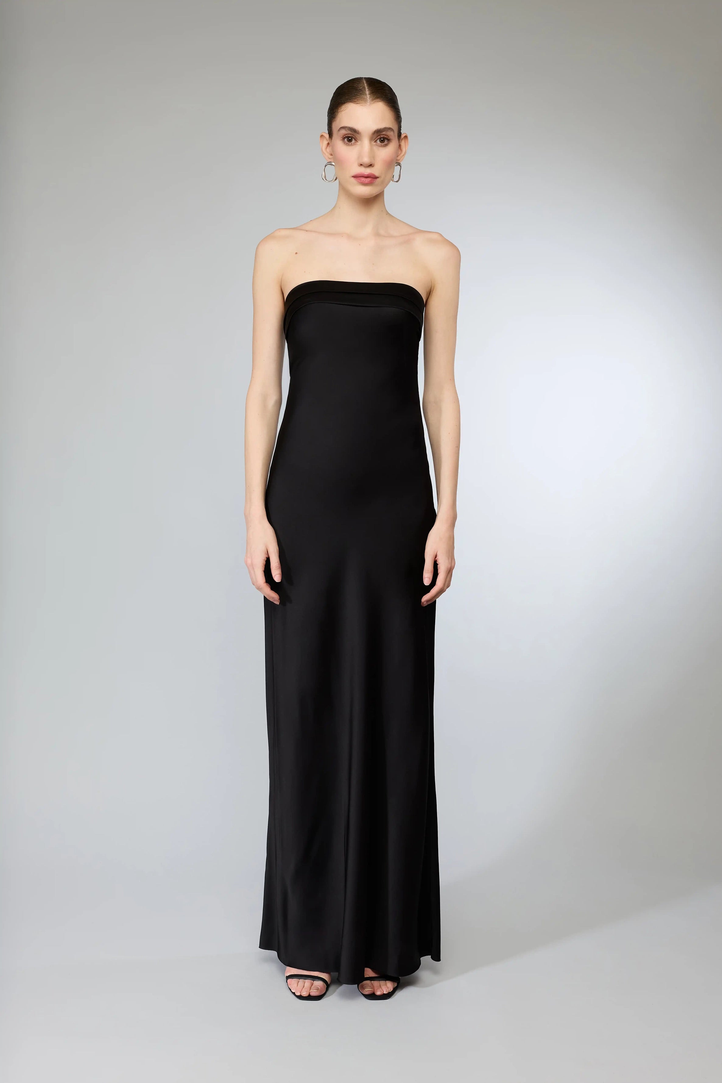 Pure Black Satin Midi Dress