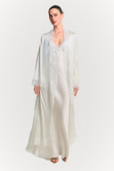Emelia Silk Maxi Kimono With Lace Detail - White , THE WAY OF EMELIA 'da!