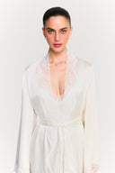 Emelia Silk Maxi Kimono With Lace Detail - White , THE WAY OF EMELIA 'da!
