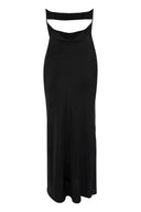 PURE BLACK SATIN MIDI DRESS / BLACK