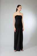Pure Black Satin Midi Dress - Black