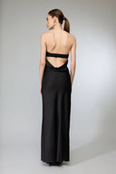 Pure Black Satin Midi Dress - Black