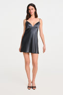 FLEUR SILK MINI DRESS / ANTHRACITE GRAY