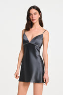 FLEUR SILK MINI DRESS / ANTHRACITE GRAY