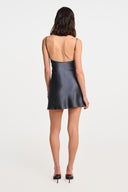 FLEUR SILK MINI DRESS / ANTHRACITE GRAY