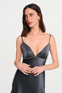 FLEUR SILK MINI DRESS / ANTHRACITE GRAY