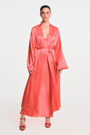 NOCTURNE MAXI SILK KIMONO / CORAL