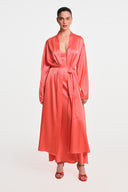 NOCTURNE MAXI SILK KIMONO / CORAL