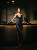 <h6>Karo wears Sable Silk Dress</h6>