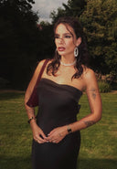 Pure Black Satin Midi Dress - Siyah